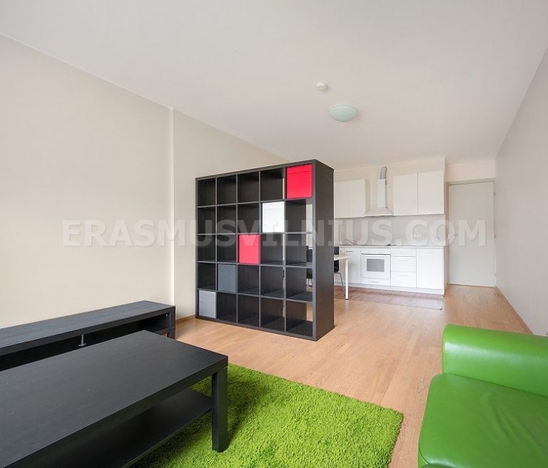 Zona de comedor en piso de 2 habitaciones cerca del casco antiguo de Vilna