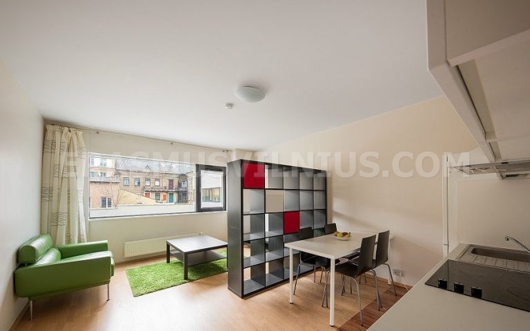 Cocina totalmente equipada con horno, vitrocerámica y lavavajillas en piso Erasmus, Mindaugo gatvė Vilna